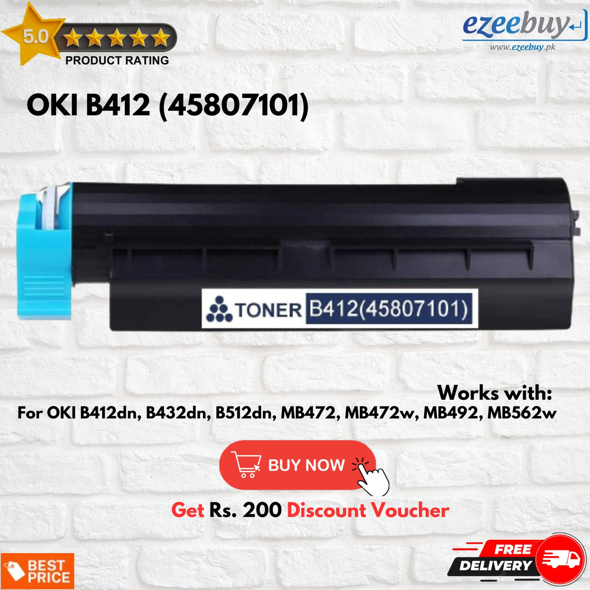 OKI B412 44574302 Toner Black Laser Toner Cartridge