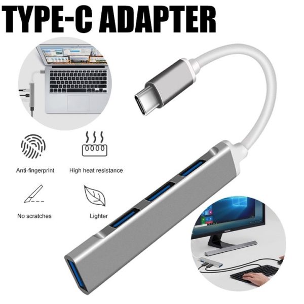 Type-C to USB 3.0 to 4 Port USB 3.0 Hub