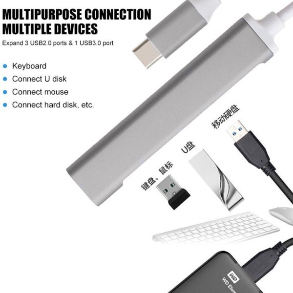 Type-C to USB 3.0 to 4 Port USB 3.0 Hub - Image 2